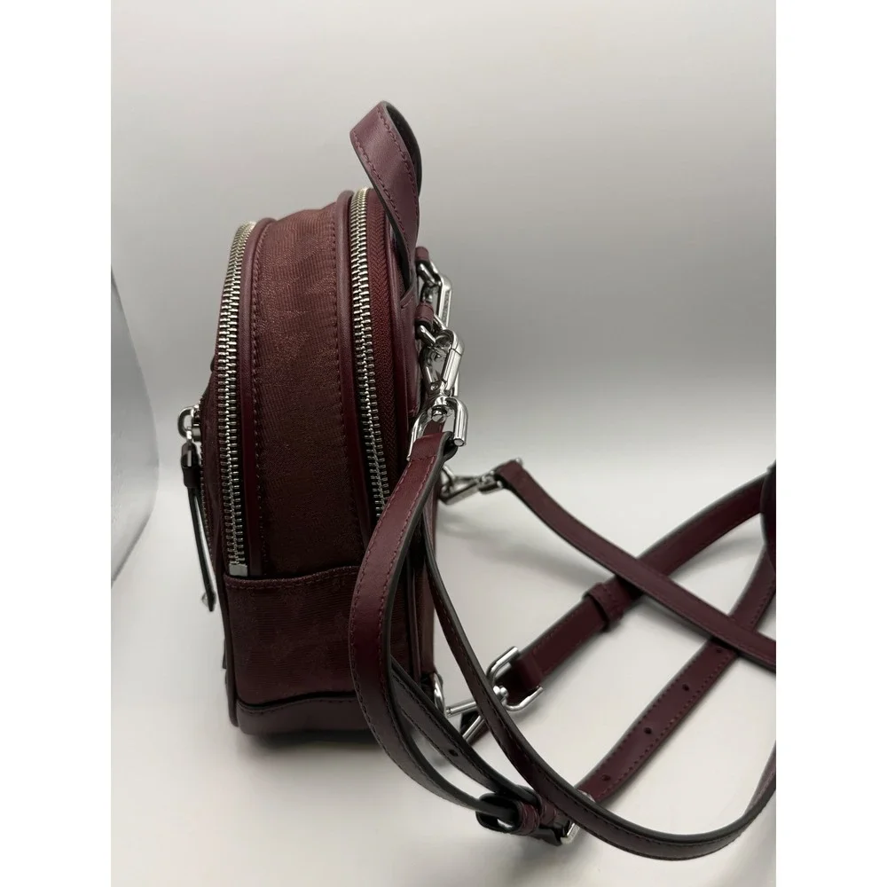 Michael Kors Rhea Extra Small MK Logo Backpack Merlot Burgundy Convertible Bag